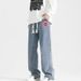 Men's Clothing Straight Leg Jeans, Spring Versatile Loose American High Street Casual US Map Long Pants_mkmklike.com