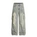 Heavy-duty Washed Denim Cargo Men's Punk Multi-pocket Design Sense Niche Three-dimensional Deconstructed Wide-leg Pants_mkmklike.com