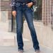 Women's Stretch Flared Jeans - Mid Rise Denim Pants With Hand-Distressed Details, Comfortable & Stylish For Casual & Office Wear_mkmklike.com