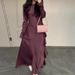Women's Clothing solid color round neck ruffled long temperament dress_mkmklike.com