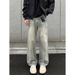 Men's Washed Splatter Painted Slightly Flared Jeans Straight Leg Curved Trousers American High Street Style Trendy Clothing_mkmklike.com