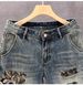 Men's Trendy Embroidered Ripped Denim Shorts Mid-Length Distressed Loose Fit Five Point Pants Plus Size Youth Riding Breeches_mkmklike.com