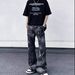 Nordmann American Style Vibe High Street Retro Batik Washed Jeans For Men With Zipper Design, Niche Flared Slimming Pants_mkmklike.com
