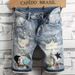 Men's Distressed Denim Shorts - Vintage Blue Washed Cotton Casual Summer Shorts With Rip Details, Loose Fit & Comfortable_mkmklike.com