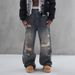 Men's Vintage Loose Straight-Leg Distressed Graffiti Jeans In Antique Bronze Wash Breathable Comfort_mkmklike.com