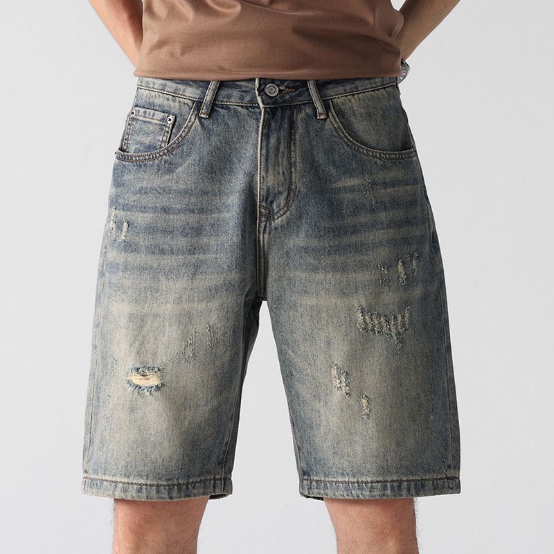 Men's Clothing Fashion Brand Ripped Denim Shorts Men's Cool Mid Length Pants 2023 New Casual Men's Pants Trendy Loose Shorts_mkmklike.com