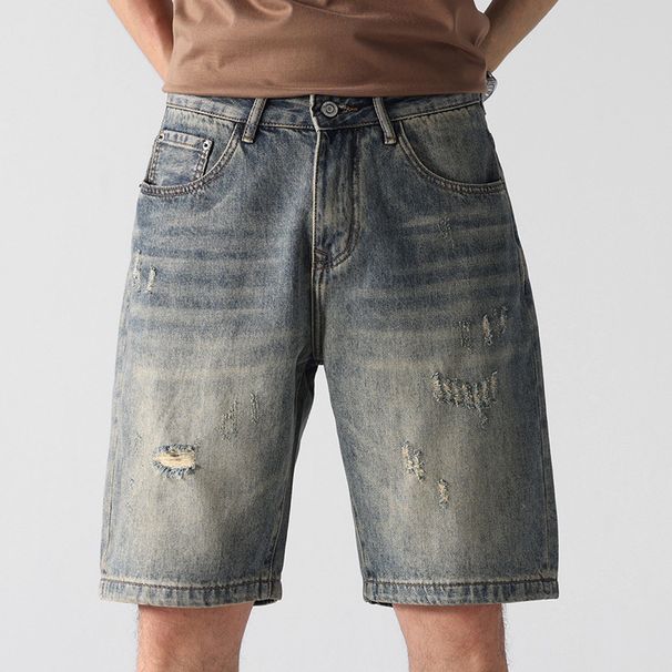 Men's Clothing Fashion Brand Ripped Denim Shorts Men's Cool Mid Length Pants 2023 New Casual Men's Pants Trendy Loose Shorts_mkmklike.com