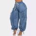 Women's Clothing Summer elastic waist drawstring tie leg bow loose slim straight jeans women's casual trousers_mkmklike.com