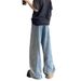 Hong Kong Style Design Wide-leg Jeans Men's Slightly Pulled Loose Large Size Light-colored Pants_mkmklike.com
