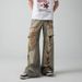 High Street Old Waste Soil Color Ripped Jeans Men's And Women's Retro Niche Design Drape And Thin Straight Beggar Trousers_mkmklike.com