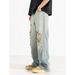 Plus Size Men's Jeans High Street Style Trendy Distressed Faded Casual Loose Straight Leg Chubby Style_mkmklike.com