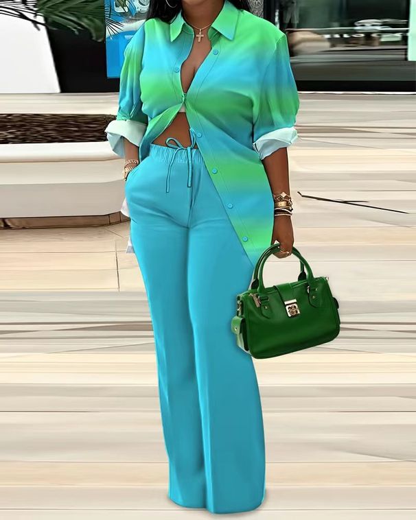 Women's fashion casual versatile printed long-sleeved pants suit_mkmklike.com