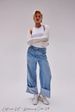 Women's Clothing Retro Washed Mid Waist Slim Curling Loose All Match Straight Jeans_mkmklike.com