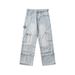 American Style Vibe Street Plus Size Heavy Washed Multi-Pocket Cargo Jeans For Women Loose Slimming Wide-Leg Long Pants_mkmklike.com