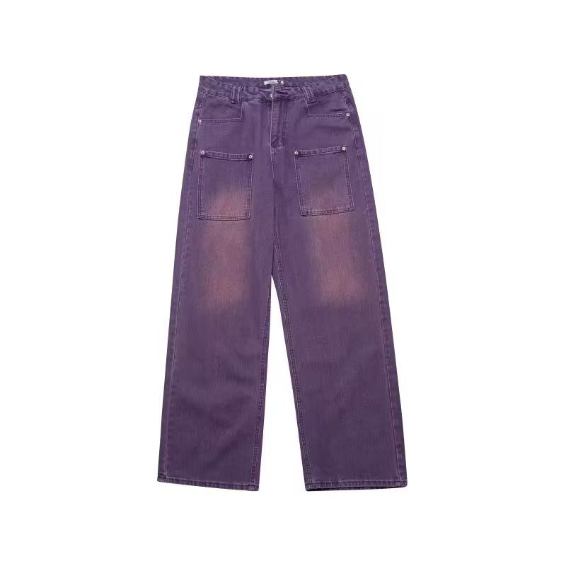 Vintage Purple Jeans For Men & Women - Relaxed Straight Leg Baggy Denim Pants, High Waist Wide Leg Trousers For Spring/Fall_mkmklike.com
