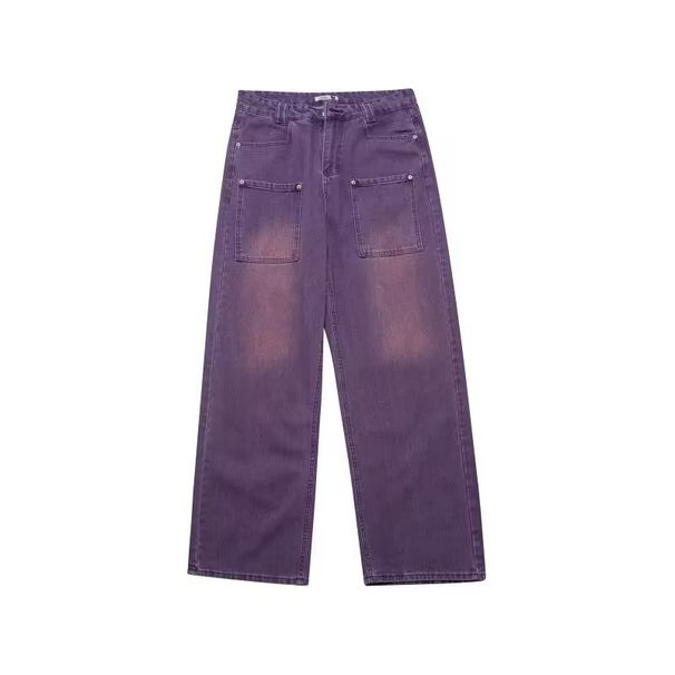Vintage Purple Jeans For Men & Women - Relaxed Straight Leg Baggy Denim Pants, High Waist Wide Leg Trousers For Spring/Fall_mkmklike.com