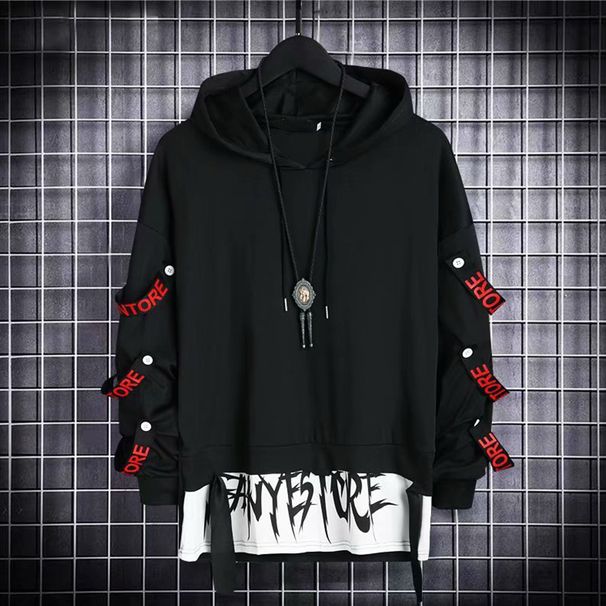Men's Hoodie Sweatshirt Casual Black Hoodies Tops Techwear Hip Hop Haruku Patchwork Japanese Streetwear Men With_mkmklike.com