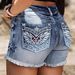 Women's Clothing Summer New Style Back Pocket Exquisite Embroidery Design Washed Denim Shorts_mkmklike.com