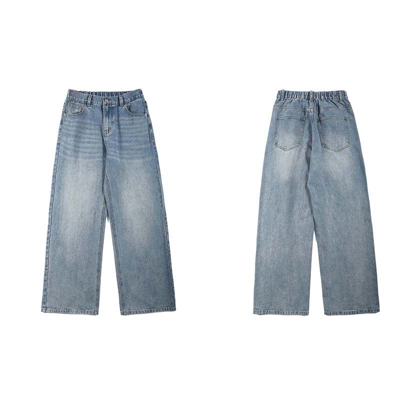 Unisex Vintage Washed Denim Jeans – High Street Relaxed Fit, Straight-Leg & Wide Cuff (S-3XL)_mkmklike.com