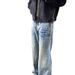 Washed Blue Straight-leg Jeans, Men's Spring And Autumn American High Street Vibe Pants, Cleanfit, Scimitar Bootcut Trousers_mkmklike.com