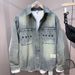 Men's Trendy Distressed Washed Denim Jacket Lapel Spring Autumn New Arrival Stylish Simple Design Trendy Shirt_mkmklike.com