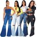 Women's Clothing Sexy Fashion Versatile Knee Hole Ripped Elastic Tight Denim Flared Pants_mkmklike.com