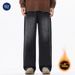 Nordmann Muqiu Clothing | Trendy Brand Fleece-Lined Thickened Washed Vintage Jeans Men's American High Street Loose Straight_mkmklike.com