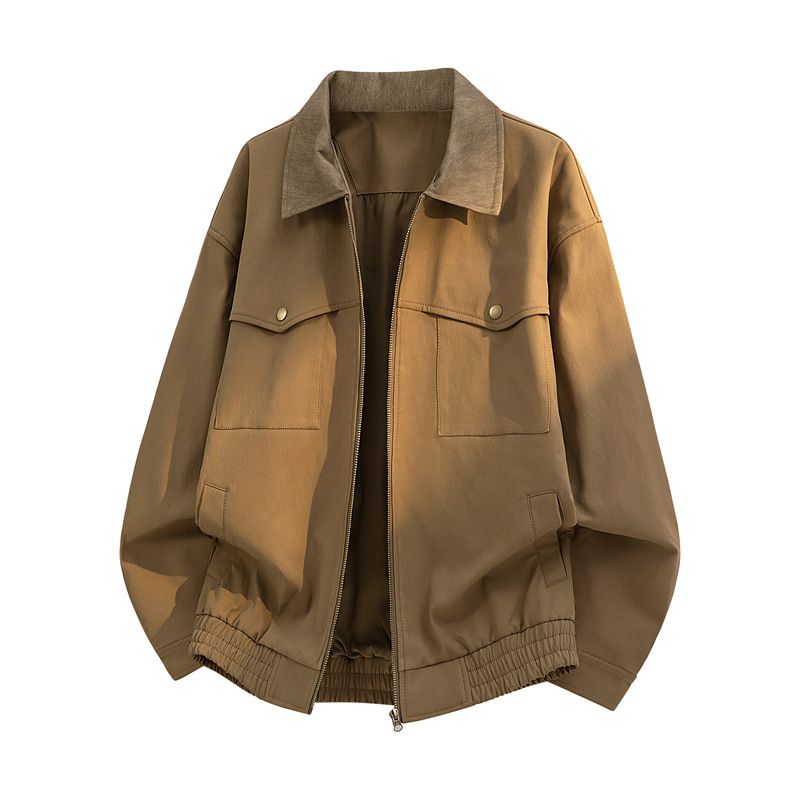 retro Canvas Workwear Lapel Flight Jacket Men, Trendy American Casual Style, Cool And Stylish Top For Teenagers_mkmklike.com