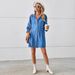 K New Loose Long-sleeved Denim Dress With Patchwork; Midi Dress For Women_mkmklike.com