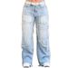 Women's Clothing Distressed Washed Relaxed Fit High Waist Straight Leg Jeans For Women - Vintage Denim With Raw Hem & Comfortable Stretch_mkmklike.com
