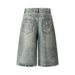 Vintage Punk Washed Denim Shorts For Men - Distressed Embroidery Star Design, Loose Fit, Summer Casual Streetwear_mkmklike.com
