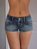 Women's Y2K Low Waisted Denim Shorts European American Style Retro Washed Double Button Super Short Hot Pants_mkmklike.com