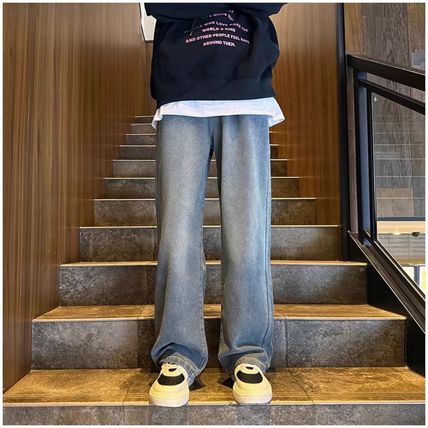 Men's Clothing Retro Starry Sky Men's Retro Star Wash Straight Leg Jeans - Loose Fit Summer Thin Casual Pants With Comfortable Elastic Waistband_mkmklike.com