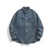 Rumeng New Trendy Brand Large Pocket Casual Loose Jacket Men's Washed Plaid Denim Shirt_mkmklike.com