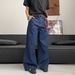Retro Denim Raw Color Drawstring Design Jeans For Men And Women Clean Fit Loose Casual Straight Leg Jeans For Couples_mkmklike.com