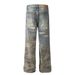 Men's Camo Patchwork Jeans - Distressed Wide Leg Pants With Exposed Stitching | Urban Grunge Collection_mkmklike.com