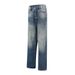 Gradient Washed Denim Straight Street Style Punk Vintage Loose Wide-Leg Long Button Front Casual Pants For Men_mkmklike.com