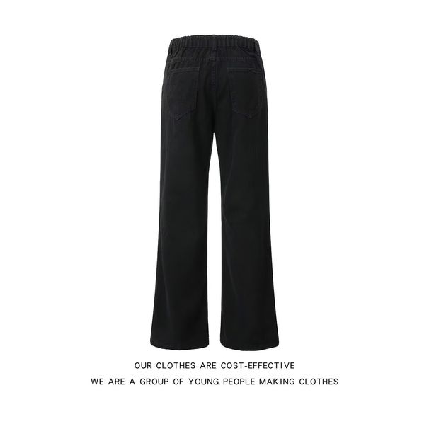 Men's & Women's Streetwear Cargo Jeans – Oversized Straight-Leg, Distressed Embroidery & Utility Pockets (S-XXXL, Black)_mkmklike.com