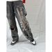 Women's Straight Leg Casual Trousers Loose Fitting Printed Distressed Cropped Jeans Trendy for Export Cross Border Trade Europe And America Wholesale_mkmklike.com