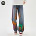 Men's Clothing Spring High Street Graffiti Wide Leg Jeans Loose Straight Leg Drape Trendy Pants_mkmklike.com