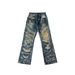 Women's Clothing Digital Printing Erosion Damage Washed Retro Distressed Jeans_mkmklike.com