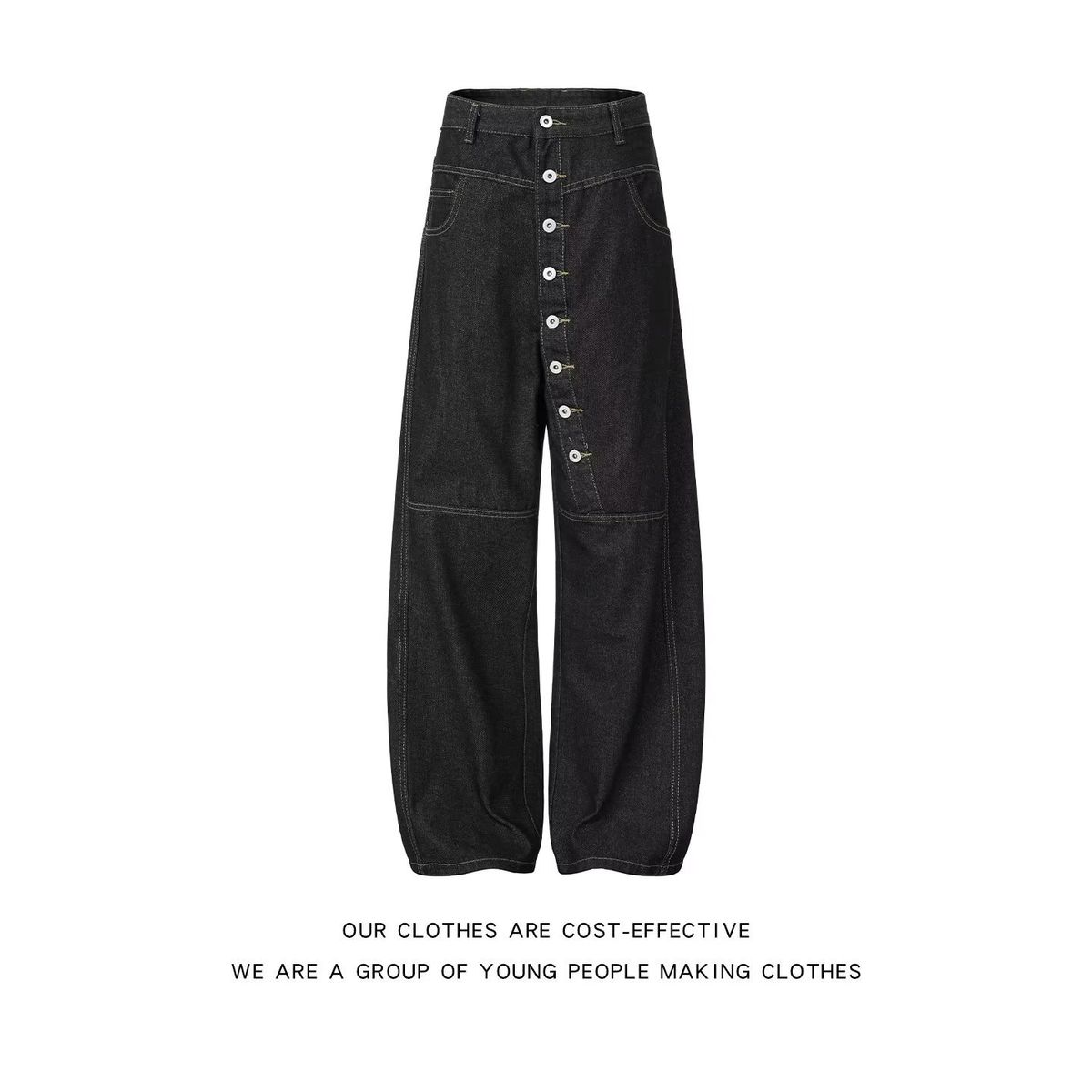 Men's Clothing Trendy Denim Cargo Pants Hip Hop Style Slanted Button Closure Loose Wide Leg Design_mkmklike.com