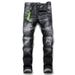 European American Tattered And Repainted Men's Slim Fit Ripped Patch Fabric Elastic D2 Jeans Tight Beggar Pants_mkmklike.com