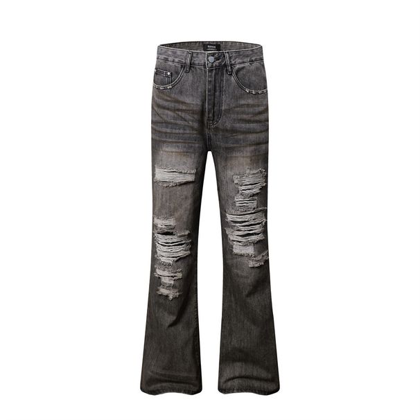 Heavy-duty Ripped Frayed Flared Jeans For Men, Autumn American Style Trendy Brand, Washed And Distressed Loose Wide-leg_mkmklike.com