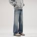 LKTM Retro Washed Wide Leg Jeans Midweight Polyester Loose Straight Leg Pants for Men And Women Trendy Versatile Blue Jeans_mkmklike.com