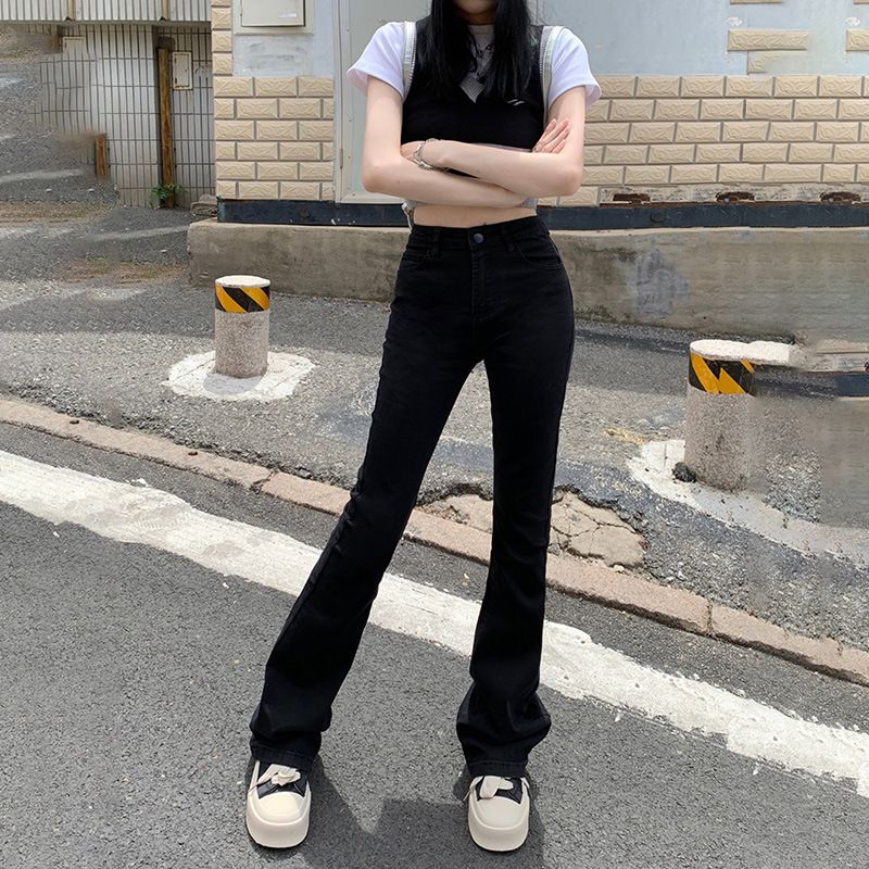 Women’s Clothing high street retro hot girl flared jeans for women high waist slim fit trendy all match bell bottom pants_mkmklike.com