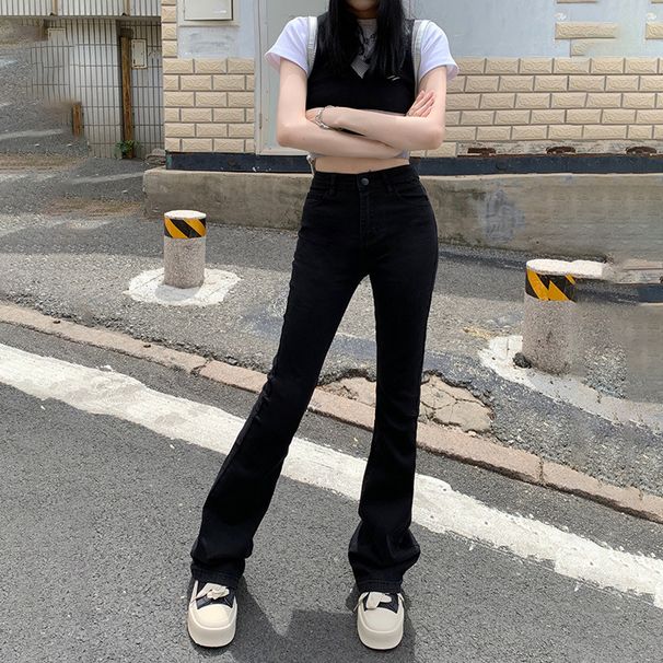 Women’s Clothing high street retro hot girl flared jeans for women high waist slim fit trendy all match bell bottom pants_mkmklike.com