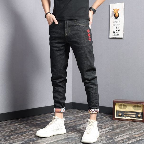 High End Jeans For Men's Korean Trendy Instagram Embroidery Print Reward Light Luxury Fashion Casual Pants_mkmklike.com