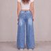 Women's Wide Leg Denim Pants All Season Loose Straight Leg Trousers With Belt Buckle Decoration_mkmklike.com
