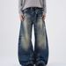Women's Distressed High-Waisted Straight Leg Jeans With Paint Splatter & Tuck Details Relaxed Fit Stretch Denim Pants_mkmklike.com